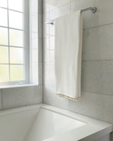 Drap de bain gaufré surdimensionné à pampilles - 100% coton biologique - Blanc