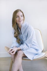 Chemise de nuit courte à rayures bleues en Oxford