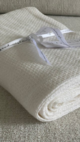 Avalon - Jeté 100% lin nid d'abeille - Blanc naturel