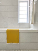 Drap de bain gaufré surdimensionné à pampilles - 100% coton biologique - Jaune doré