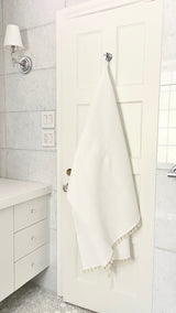 Drap de bain gaufré surdimensionné à pampilles - 100% coton biologique - Blanc