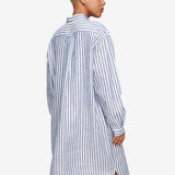 Chemise de nuit longue en 100% lin de luxe - Cabana - Rayures bleu marine