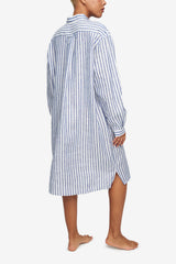 Chemise de nuit longue en 100% lin de luxe - Cabana - Rayures bleu marine