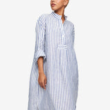 Chemise de nuit longue en 100% lin de luxe - Cabana - Rayures bleu marine
