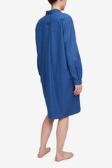 Chemise de nuit longue - Flanelle pied de poule bleu marine - 100% coton brossé