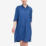 Chemise de nuit longue - Flanelle pied de poule bleu marine - 100% coton brossé