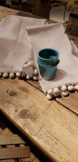 Linge à vaisselle en pur lin avec pompoms - Naturel