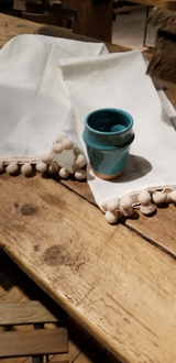 Linge à vaisselle en pur lin avec pompoms - Blanc