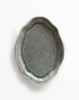 Assiette à dessert de forme ovale, en porcelaine, à motif floral - Gris