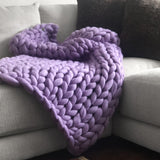 Grand jeté de tricot en grosses mailles – Fait de laine mérinos 100% hypoallergénique- Lavande