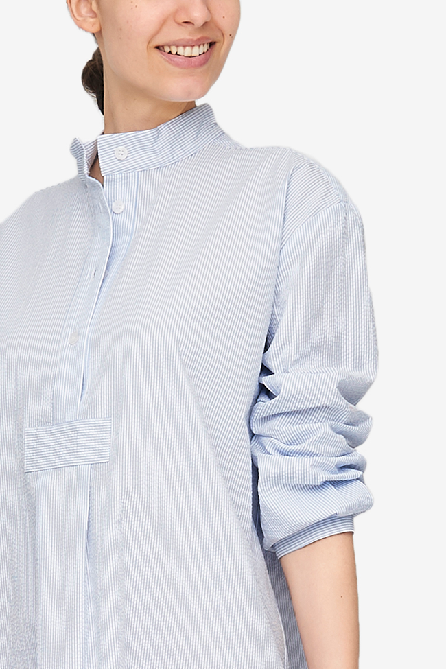 Longue chemise de nuit – Bleue + blanche