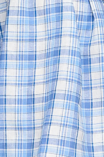 Chemise de nuit longueur cheville à carreaux bleu - 100% lin