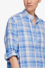 Chemise de nuit longueur cheville à carreaux bleu - 100% lin