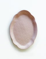 Assiette à dessert de forme ovale, en porcelaine, à motif floral - Rose bébé