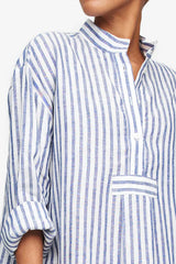 Chemise de nuit courte en 100% lin de luxe - Cabana - Rayures bleu marine