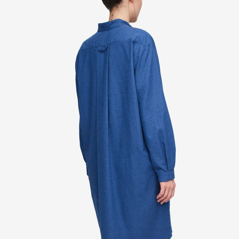 Chemise de nuit longue  - Flanelle pied de poule bleu marine - 100% coton brossé