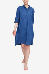 Chemise de nuit longue  - Flanelle pied de poule bleu marine - 100% coton brossé