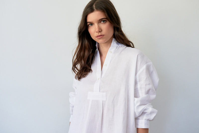 Longue chemise de nuit - 100% Lin - Blanc