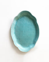Assiette à dessert de forme ovale, en porcelaine, à motif floral - Bleu sarcelle