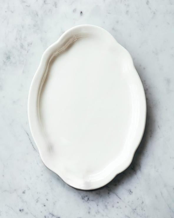 Plat de service de forme ovale, en porcelaine blanche, de taille moyenne - Blanc