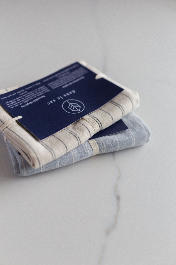 Serviettes Réutilisables en Coton + Chanvre (paquet de 2) - Bleu